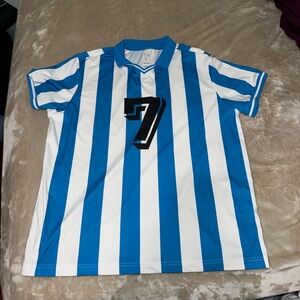 Original Use Blue and White Striped Soccer Shirt